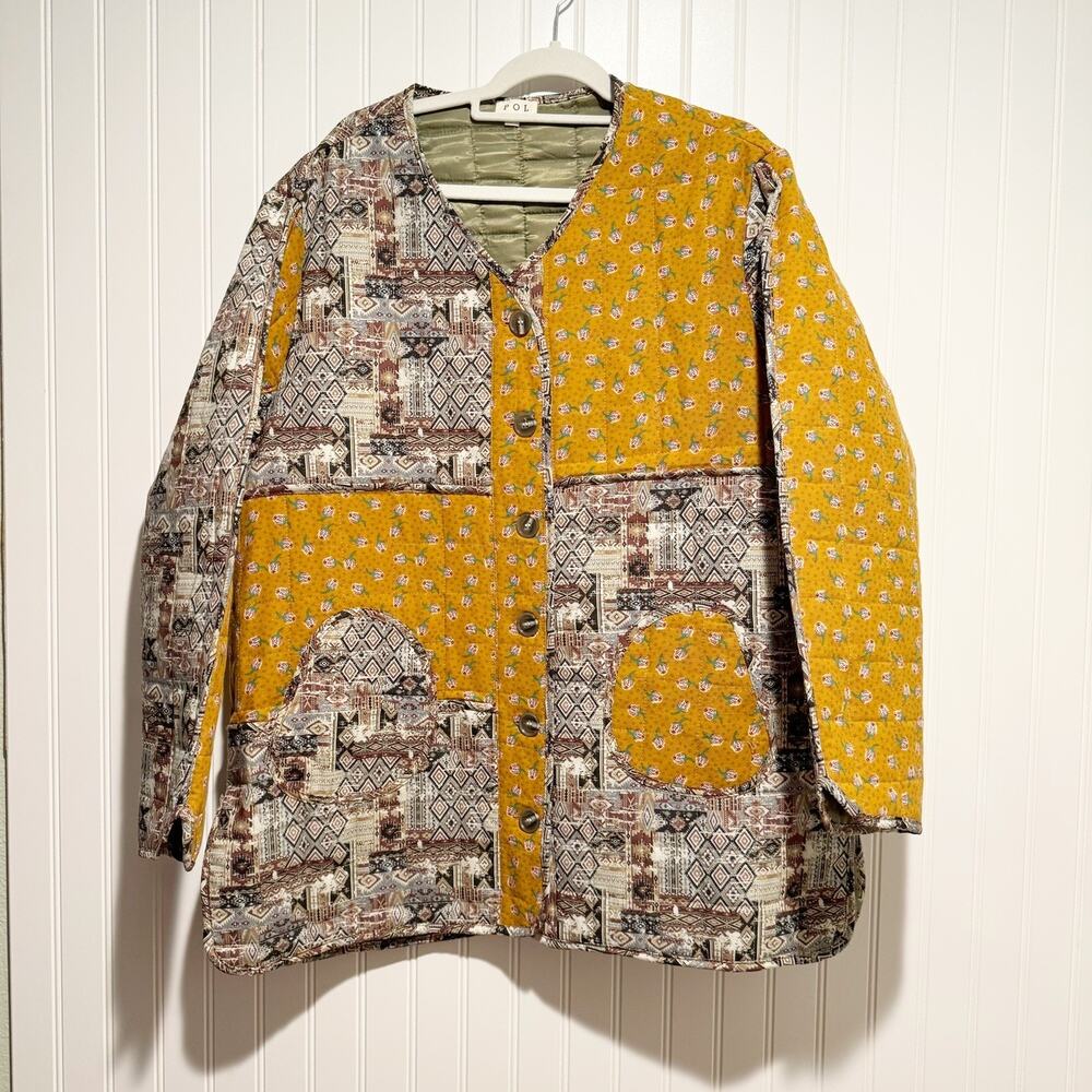 POL Quilted Patchwork Jacket Oversized Floral Size M/L - Picture 2 of 7